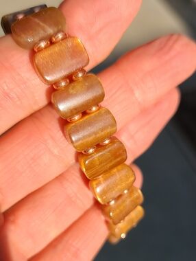 Hand Crafted Sunstone Beaded Stretch Bracelet